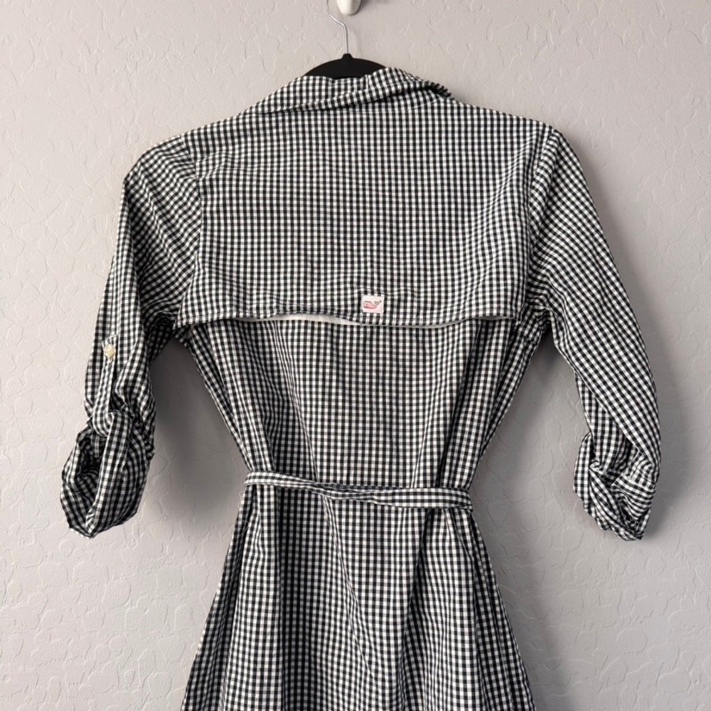 Vineyard Vines Gingham Shirt Dress Belted Roll Tab Sleeve Casual Blue White 0 - Picture 4 of 8